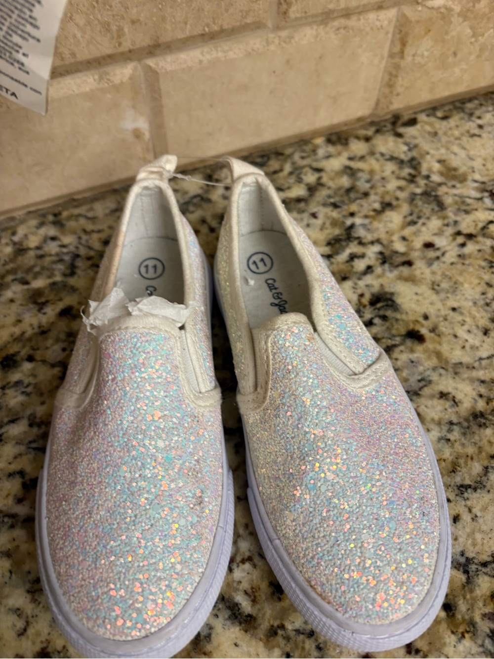 Cat & Jack Iridescent Glitter Slip-On Sneakers - White/Pastel Sparkle